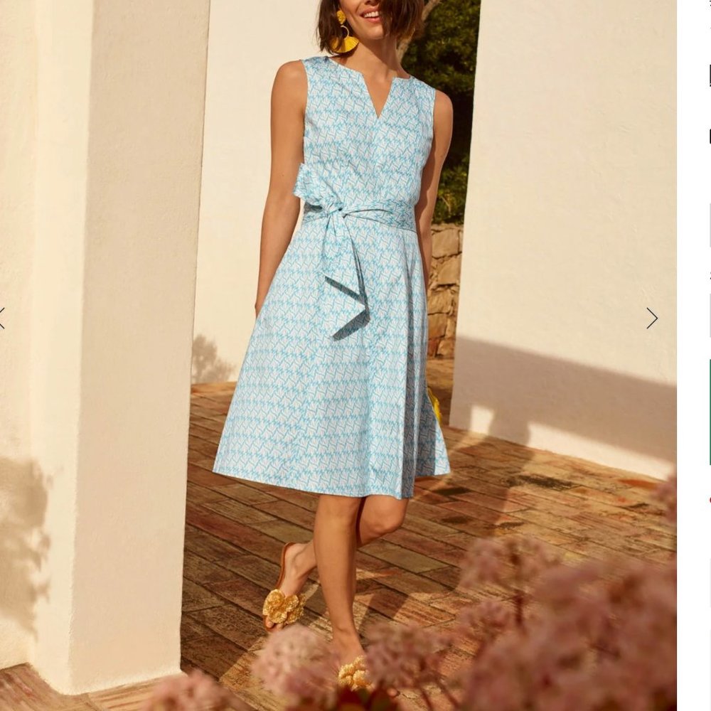 Boden Misha Fit and Flare Dress New NWT size 4 4R Aqua Blue and White